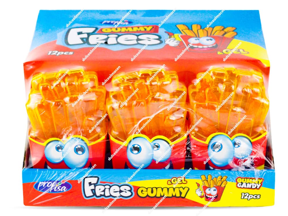 Expositor de 12 unidades de Profisa Patatas Fritas Gummy con gel para mojar en Dulcealmacen