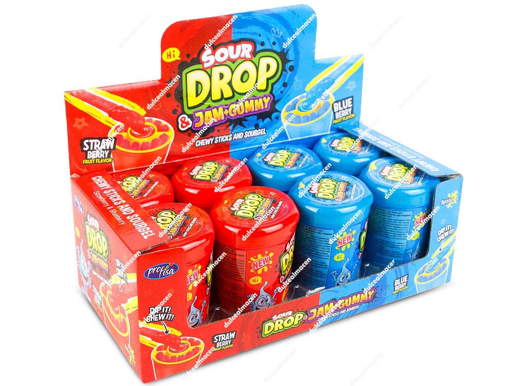 Estuche de 8 unidades de Profisa Sour Drop Jam + Gummy en Dulcealmacen