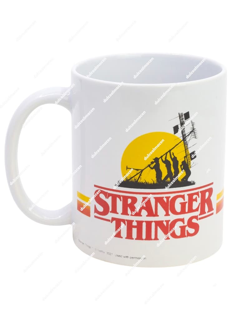 Taza de cerámica blanca de 325 ml con el logotipo rojo de Stranger Things y detalles de licencia oficial - Dulcealmacen