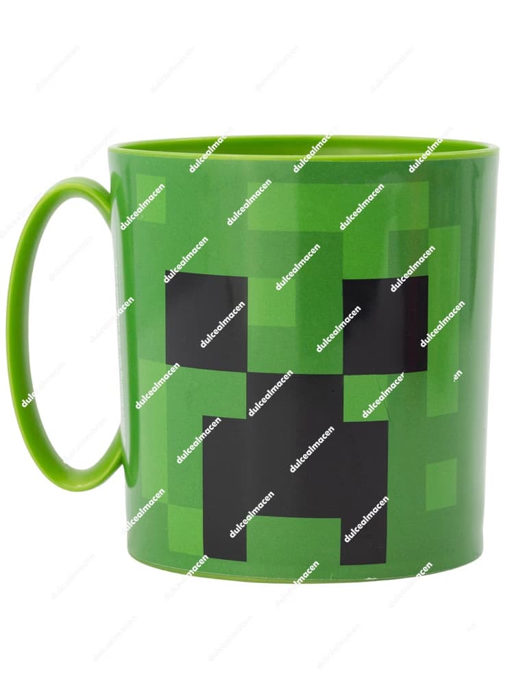 Taza de plástico verde con la cara pixelada negra de un Creeper de Minecraft, de 390 ml y apta para microondas - Dulcealmacen
