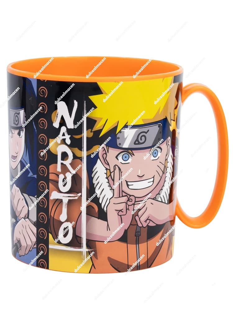 Taza de plástico naranja y negra de Naruto de 390 ml apta para microondas con ilustración de personajes de anime - Dulcealmacen