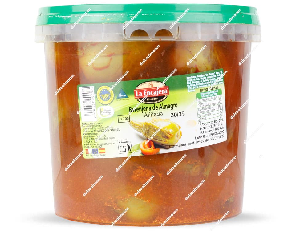 Cubo de 3,85kg de Berenjenas de Almagro Aliñadas de la marca La Encajera con sello IGP en Dulcealmacen
