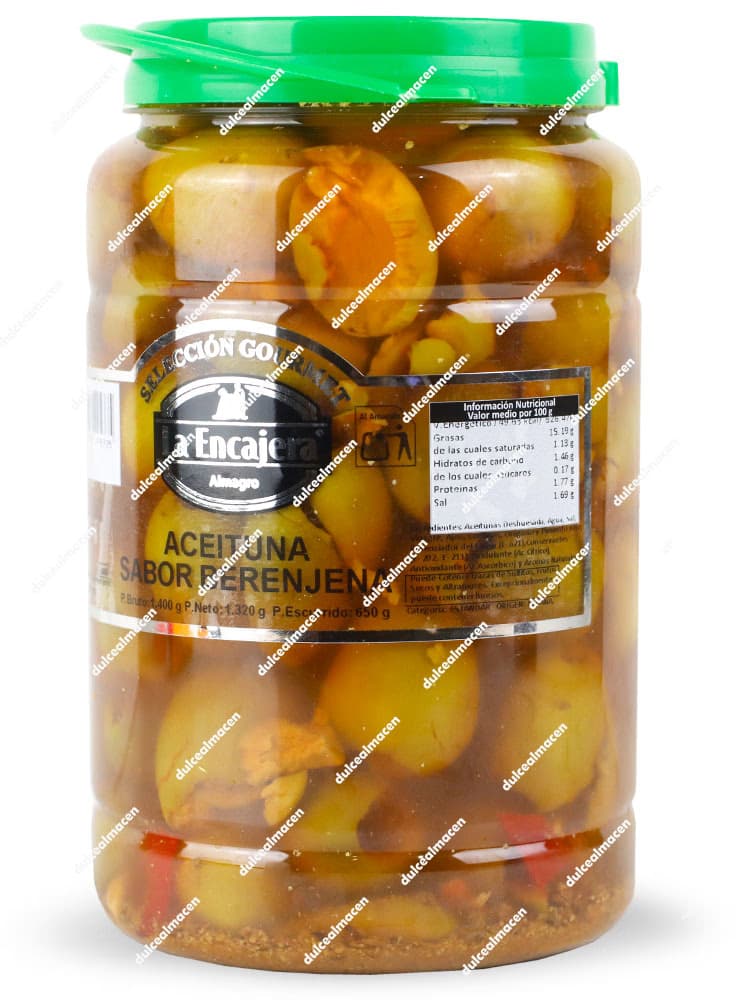Tarro de 1,4kg de Aceitunas sin Hueso Sabor Berenjena Selección Gourmet de la marca La Encajera en Dulcealmacen
