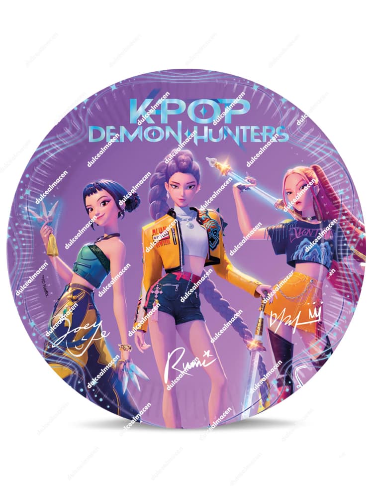 Pack de 8 platos de papel con diseño de personajes K-Pop Demon Hunters de la marca Parti, tamaño de 23 cm de diámetro - Dulcealmacen