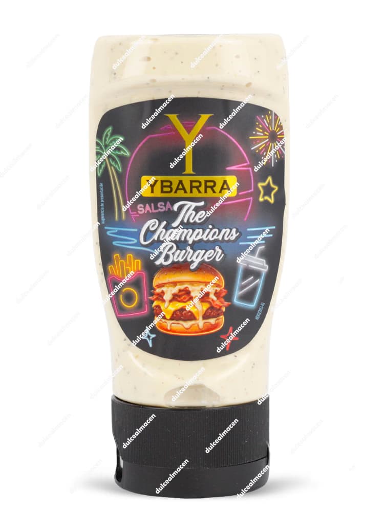 Botella invertida Top Down de 250 ml de Salsa The Champions Burger de Ybarra, edición especial para hamburguesas de autor - Dulcealmacen
