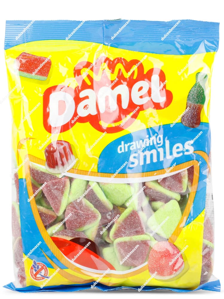 Bolsa de 1 kg de gominolas Damel Sandía Rellena en forma de rodajas bicolores con azúcar y sello de sin gluten - Dulcealmacen