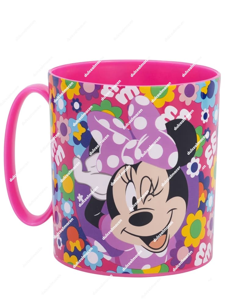 Taza infantil rosa apta para microondas modelo taza de microondas 390 ml Minnie Bold Florals con diseño de Minnie Mouse y flores - Dulcealmacen
