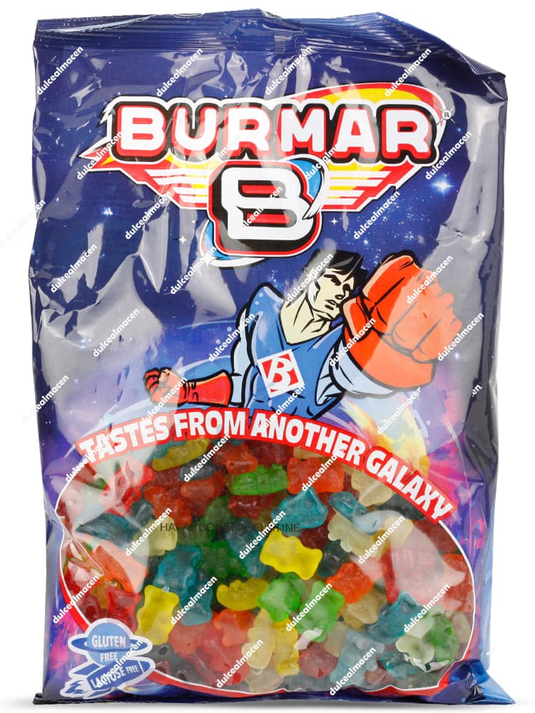 Bolsa de 1 kg de gominolas Burmar Ositos Brillo de colores variados con sellos de sin gluten y sin lactosa - Dulcealmacen