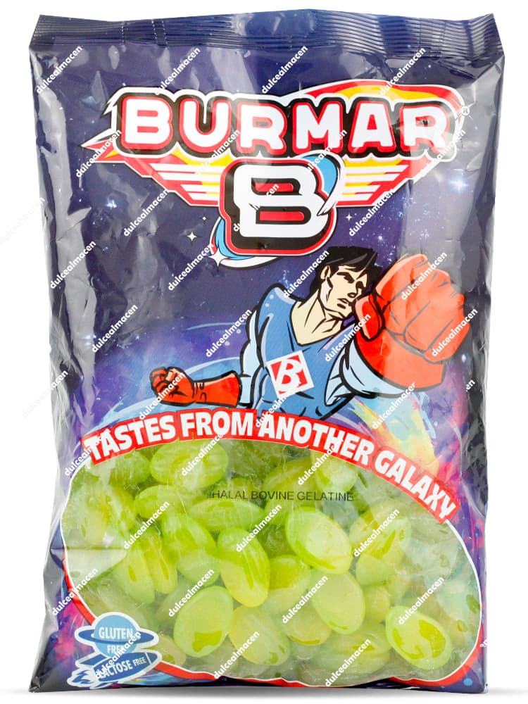 Bolsa de 1 kg de gominolas Burmar con forma de melones verdes y diseño espacial con superhéroe - Dulcealmacen
