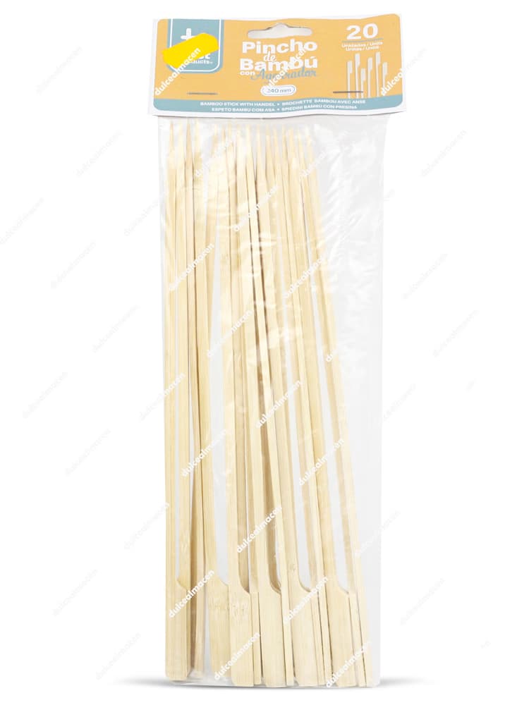 Paquete de 20 unidades de pinchos de bambú de 24 cm con diseño de agarrador plano de la marca Juinsa Best Products para presentaciones gourmet - Dulcealmacen