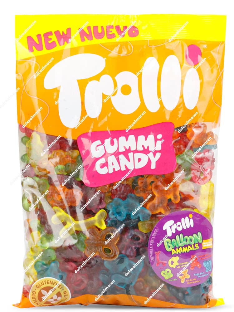 Bolsa de 1 kg de gominolas Trolli Balloon Animals con formas de animales de globo en colores variados y sello sin gluten - Dulcealmacen