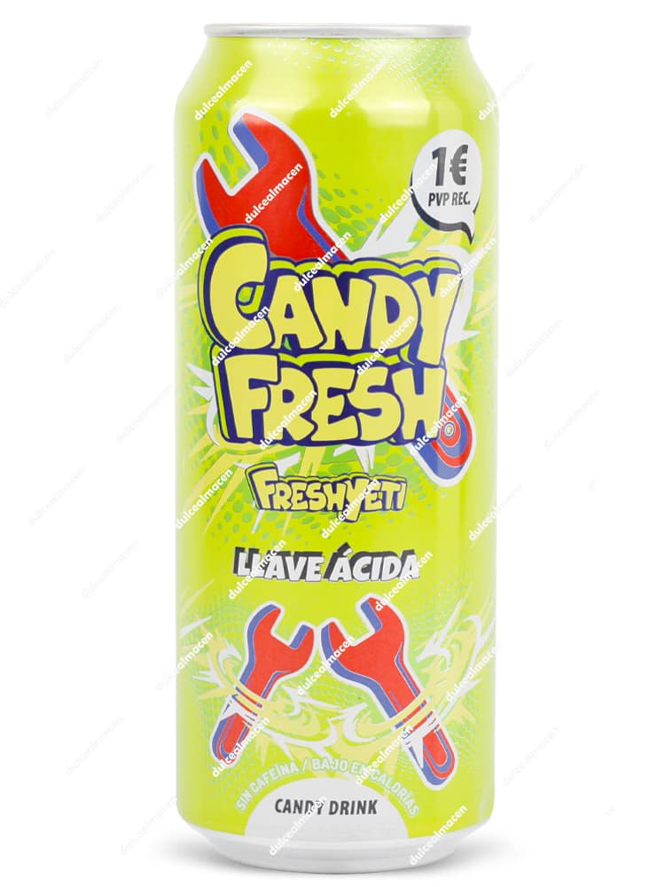 Lata de 500 ml de bebida Candy Fresh Eneryeti Llave Ácida, sabor gominola cítrica, sin cafeína y baja en calorías - Dulcealmacen