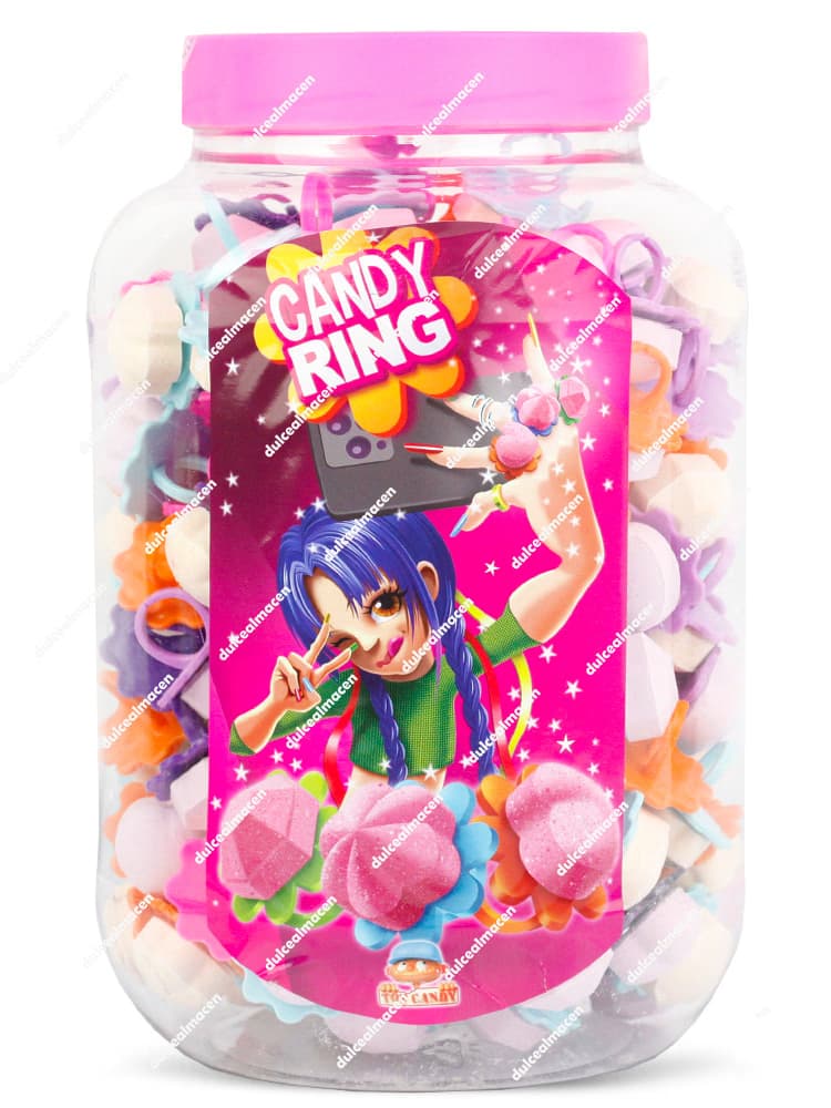 Bote transparente de 170 unidades de caramelos Candy Ring JL, anillos de tiza de colores surtidos para fiestas infantiles - Dulcealmacen