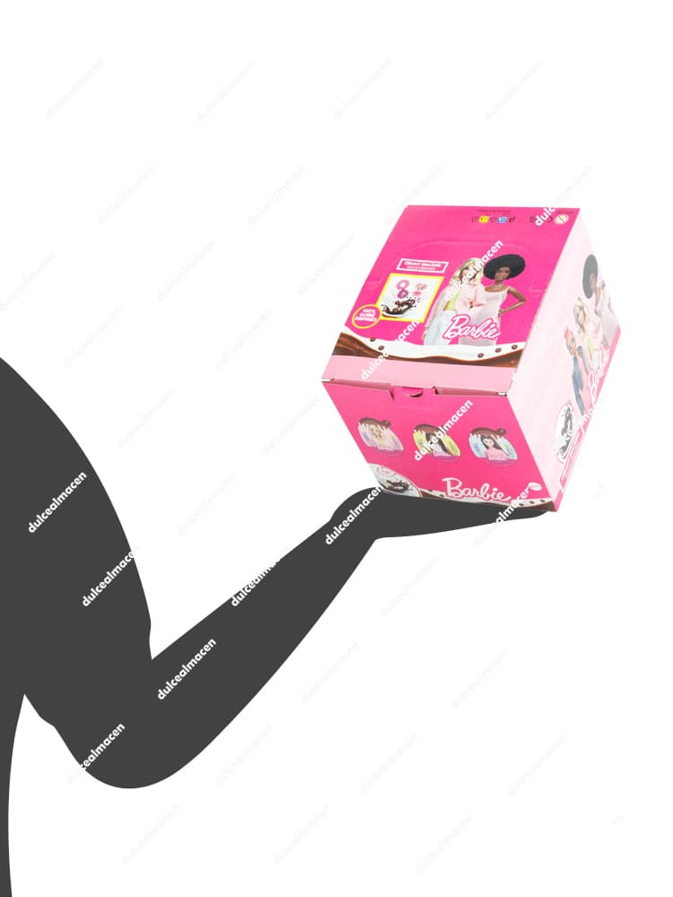 Huevo de chocolate Barbie Creamy Snacking de 18g con la imagen de Barbie y detalles del diseño en color rosa - Dulcealmacen