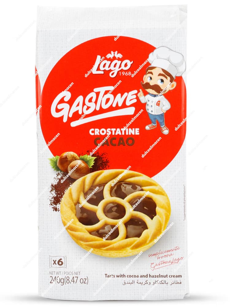 Paquete contenedor de 6 tartaletas individuales italianas Gastone Lago Crostatine con crema de cacao de 240 gramos - Dulcealmacen
