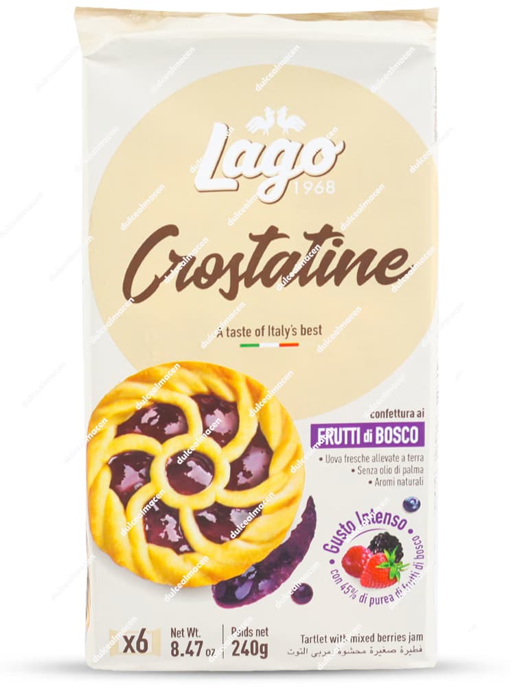 Paquete contenedor de 6 tartaletas individuales italianas Gastone Lago Crostatine con mermelada de frutas del bosque de 240 gramos - Dulcealmacen