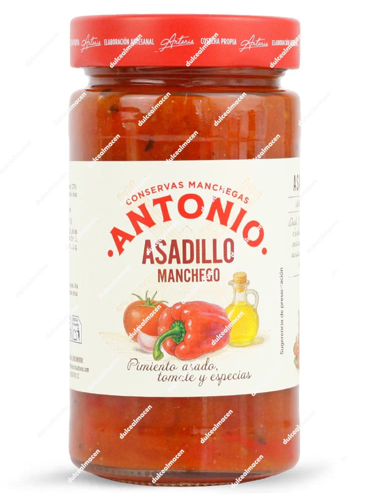 Tarro de cristal de 370ml de Asadillo Manchego Antonio, conserva de pimiento asado, tomate y especias de elaboración artesanal - Dulcealmacen