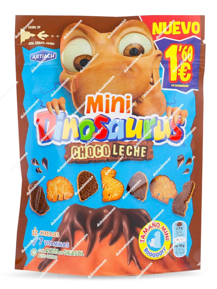 Artiach Mini Dinosaurus Chocolate con Leche 4x25g | Galletas de Cereales con Base de Chocolate en Prácticas Bolsitas
