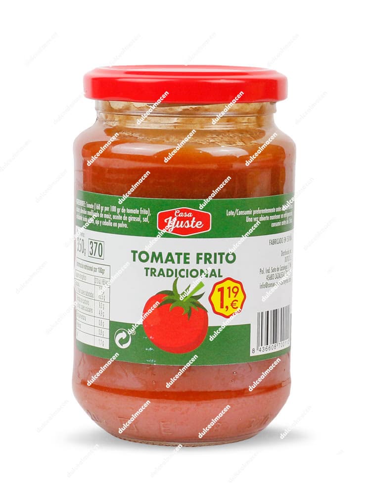 Tarro de cristal de Tomate Frito Caya Yuste de 350g con PVP marcado de 1,19€, salsa de tomate de sabor tradicional - Dulcealmacen