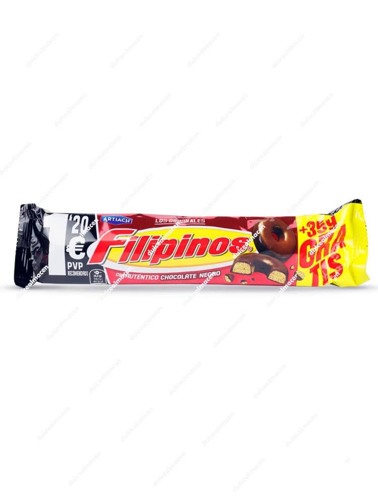 Paquete de galletas Filipinos Chocolate Negro de 128 gramos con promoción de más cantidad gratis y distintivo de chocolate real - Dulcealmacen