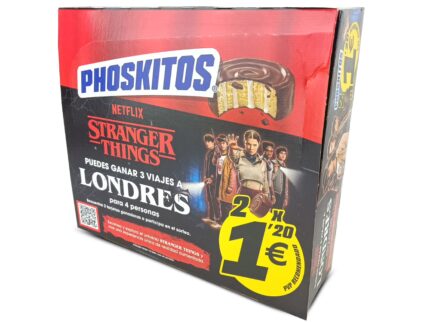 Estuche expositor de Phoskitos 18 uds 2X1.20 con pastelitos de chocolate y aviso de regalo incluido en el interior - Dulcealmacen