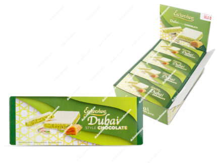 Tableta de Chocolate Blanco Estilo Dubai de 100gr, cremoso y exótico, disponible en Dulcealmacen