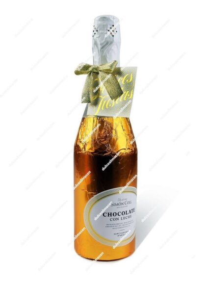 Figura de chocolate con leche en forma de botella gigante de la marca Nadal envuelta en papel dorado con un lazo decorativo para regalo - Dulcealmacen