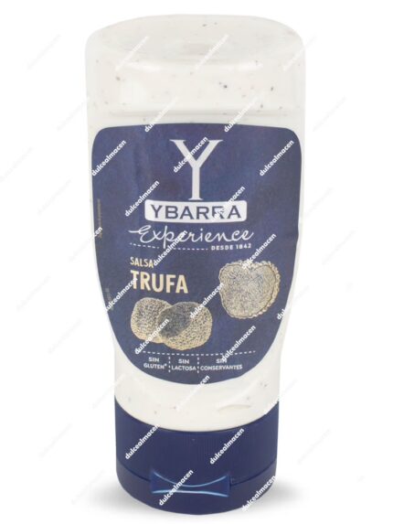 Bote de Ybarra salsa trufa 250 ml de la gama Experience con indicación de sin gluten, sin lactosa y sin conservantes - Dulcealmacen