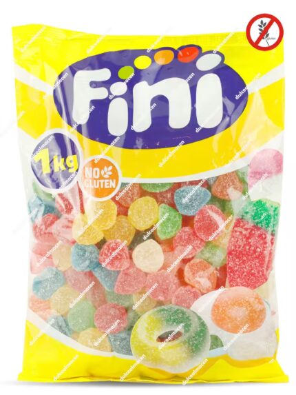Bolsa de 1 kg de gominolas Fini 1kg goma surtida con formas variadas de huevos, frutas y ositos, con sello de sin gluten - Dulcealmacen