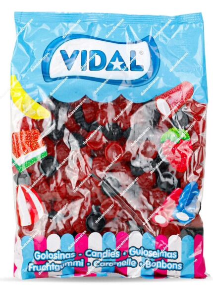 Bolsa de 250 unidades de gominolas moras brillo rojas y negras de la marca Vidal - Dulcealmacen