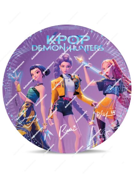 Pack de 8 platos de papel con diseño de personajes K-Pop Demon Hunters de la marca Parti, tamaño de 23 cm de diámetro - Dulcealmacen