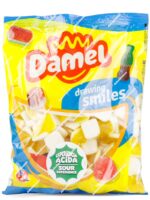 Bolsa de 1 kg de gominolas Damel Pirámides Ácidas en colores blanco y amarillo con sello de Sour Experience y Sin Gluten - Dulcealmacen