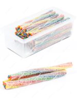 Tarro de 290 g de gominolas Damel Trenzas Arcoiris multicolor con recubrimiento de azúcar pica y sellos vegano y halal - Dulcealmacen