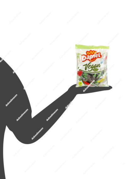 Bolsa de 1 kg de gominolas Damel Vegan con forma de botellas de cola bitono recubiertas de azúcar y sellos de calidad Vegan y Sin Gluten - Dulcealmacen