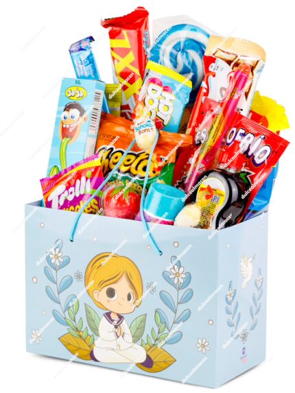 Bolsa chocolates comunión detalle con lazo y tarjeta de regalo para invitados