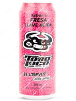 Lata de 500 ml de bebida energética Toro Loco sabor Fresa Llave Ácida, edición limitada en color rosa con el logotipo del toro - Dulcealmacen