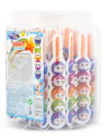 Tarro expositor de 30 unidades de brochetas de gominola Fruit Skewers con forma de mini orugas de colores de la marca Profisa - Dulcealmacen