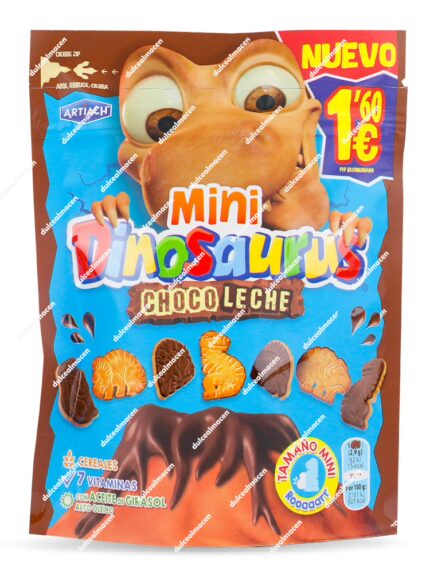Artiach Mini Dinosaurus Chocolate con Leche 4x25g | Galletas de Cereales con Base de Chocolate en Prácticas Bolsitas